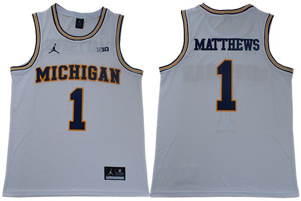 Men Michigan Wolverines 1 Matthews White NBA NCAA Jerseys